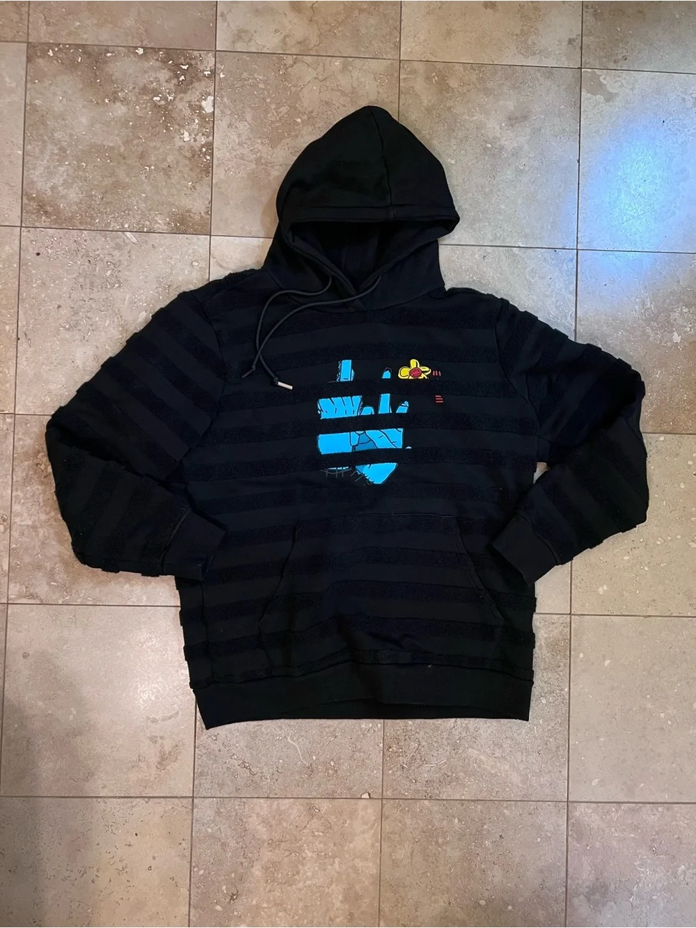 Black Hooded Men's Sweatshirt with Blue Graphic